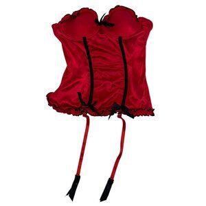 Native Intimates Womens Satin Bustier Corset 34B Red Underwire Ribbon Lingerie